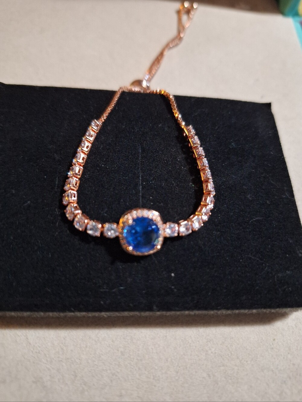 Rose Gold Tone CZ & Blue Topaz Bracelet
